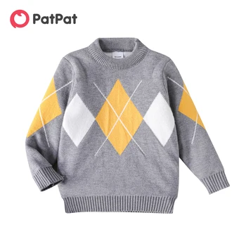 PatPat за малки момчета, елегантен дизайн, вязаный пуловер в клетка с цветни блокчета