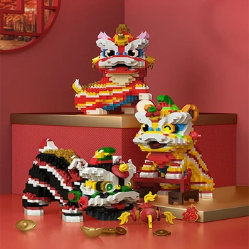 Серия Пробуждане Лъв На Творчеството На Китайския Коледен Танц На Лъва Изграждане На Блокове, Тухли, Строителни Детски Играчки Коледен Подарък