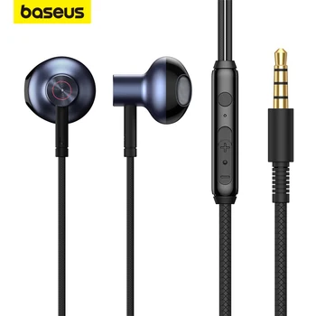 Жични слушалки Baseus H19 6D стерео бас ушите 3,5 мм слушалки с микрофон за мобилни телефони Xiaomi Samsung