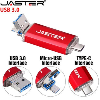 JASTER 3 в 1 USB 3.0 Флаш устройства, 128 GB Розово злато TYPE-C Memory Stick 64 GB Черен Флаш памет Micro USB 32 GB Червен OTG-памет 16 GB