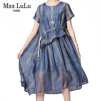Max LuLu, европейски дизайн, лято 2021, женски шарени рокля с къс ръкав, дамски ежедневни шифоновые рокли трапецовидна форма, елегантни облекла за момичета