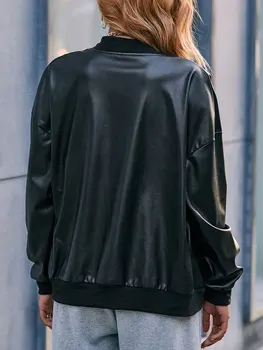 Дамски Байкерская яке от изкуствена кожа с цип и колан на талията - Стилни Връхни дрехи за Y2K Streetwear Fashion